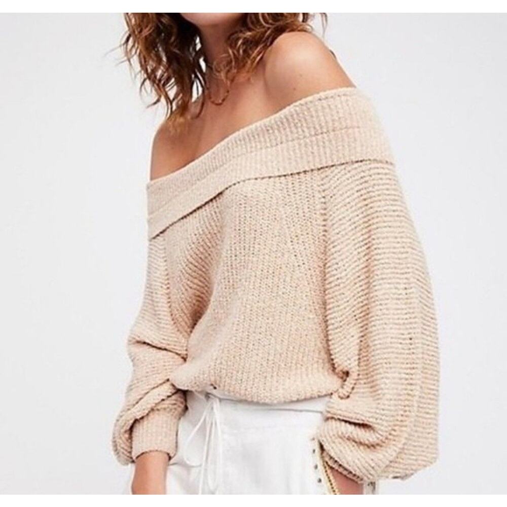 Free People Edessa Pullover Sweater In Oatmeal Oversized EUC